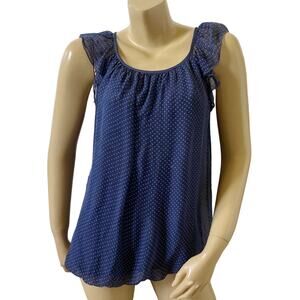 Luisa Ricci Silk Sleeveless Bubble Hem Blouse Blue Polka Dot Womens Size Small